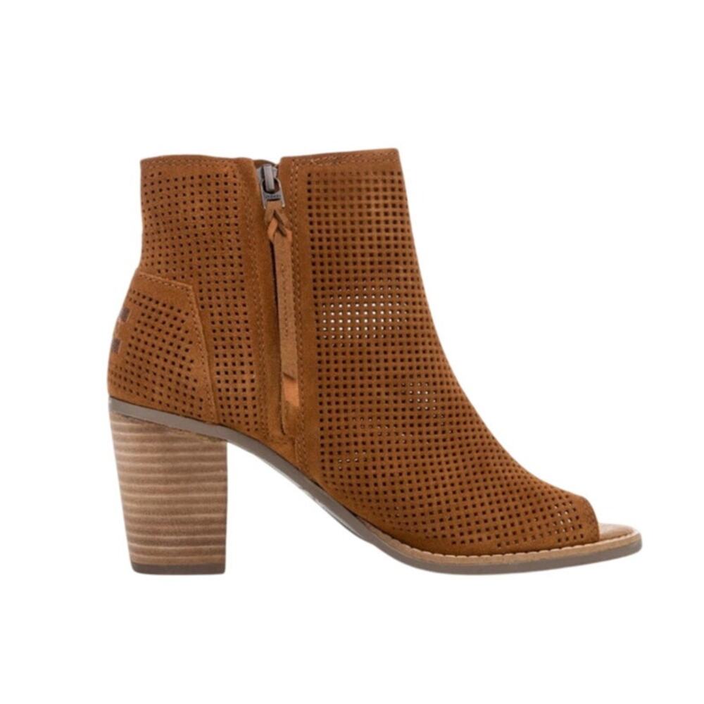 Toms Majorca Peep Toe Cinnamon Suede Perforated Bootie Size 8 New